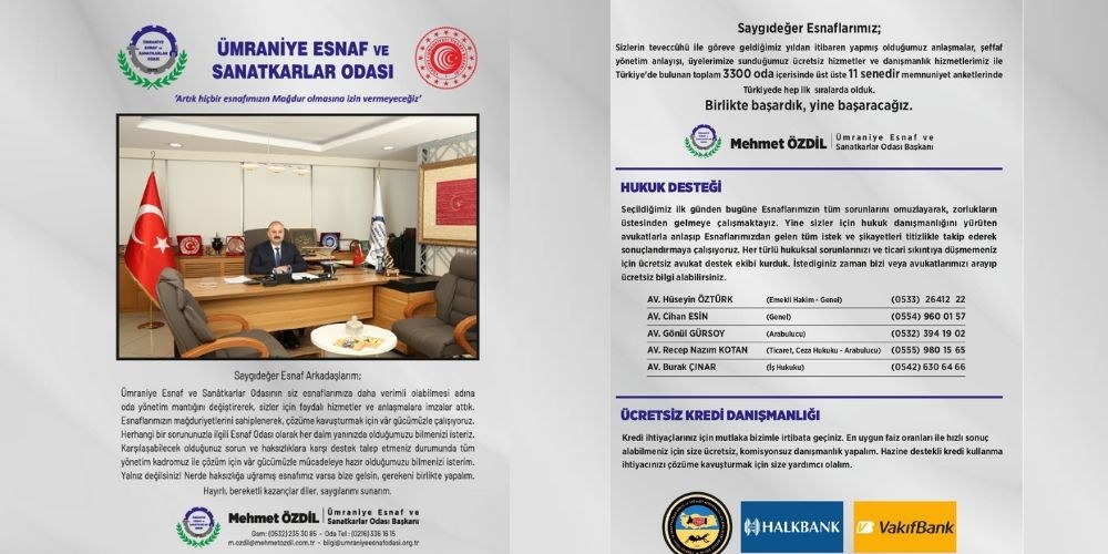 Ümraniye Esnaf Odası Olarak Anlaşmalı Olduğumuz Kurumlar